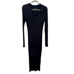 Navy Blue Long Sleeve sweater collared Dress